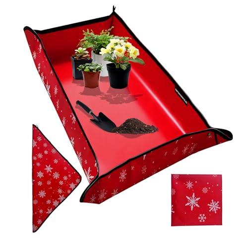 39.5"x59" Plant Transplanting Mat - Thickened Waterproof Potting Mat, Succulent Gardening Mat, Portable Repotting Mat for Mess Control, Indoor Outdoor Use (PVC-Red Snowflake) - color: Red Snowflake, size: 39.5" x 59" x 0.1"