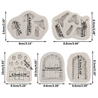 Sijiangmold Fairy Garden Door Silicone Mold Mushroom Fondant Mold Set of 5 - color: Style F