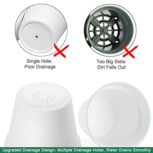 4 Inch Plastic Plant Pots 6 Pack with Drainage Holes and Tray，White | Small Flower Pots, Thickened Indoor Planters Seedlings Nursery Pots, African Violet, Succulent and All House Plants, - color: White, size: 6 Pack-4in