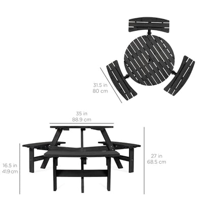 Best Choice Products 6-Person Circular Outdoor Wooden Picnic Table for Patio, Backyard, Garden, DIY w/ 3 Built-in Benches, 500lb Capacity - Black - color: Black