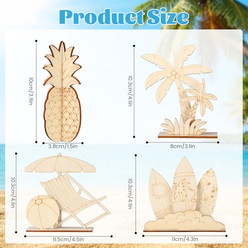 DIY 3D Summer Wood Crafts to Paint, 4 Styles DIY Blank Unfinished Wooden Slices for Craft, Beach Chair Surfboard Pineapple Coconut Tree Cutouts Ornament for Painting Decorations (45 PCS) - size: Summer