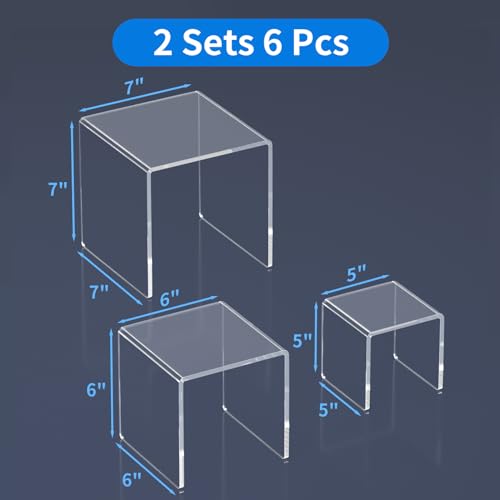 NIUBEE Acrylic Risers Display Stand 2 Set, Clear Display Risers Shelf,5x6x7 | Acrylic Risers Stand Shelves for Funko Pop Figures, Plastic Cupcake Stands for Candy Dessert Showcase Party Table Decorations - size: (5,6,7)" x 2Set