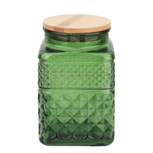 ANSQU 61oz Green Glass Canister, Candy Jar with Lid, Square Coffee Canister - color: Green-Square, size: 61 Ounces