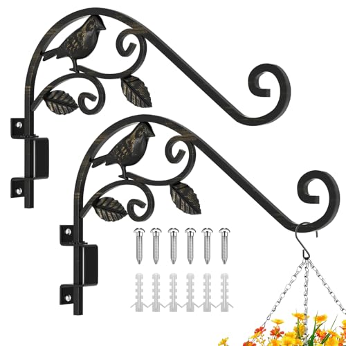 2 Pack Plant Hangers Outdoor 15.15 inch Swivel Plant Wall Hanger | Sturdy Wrought Iron Plant Hangers Indoor Wall Mount, Hanging Plant Bracket for Bird Feeders, Planters, Lanterns, Wind Chime - color: Black - 2 Pack
