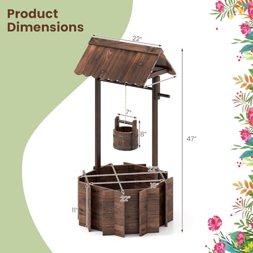 HAPPYGRILL Wooden Wishing Well Planter with Hanging Bucket | Flower Plants Planter, Outdoor Wishing Wells for Yard ,Wishing Well Planters for Outside, Home Decor