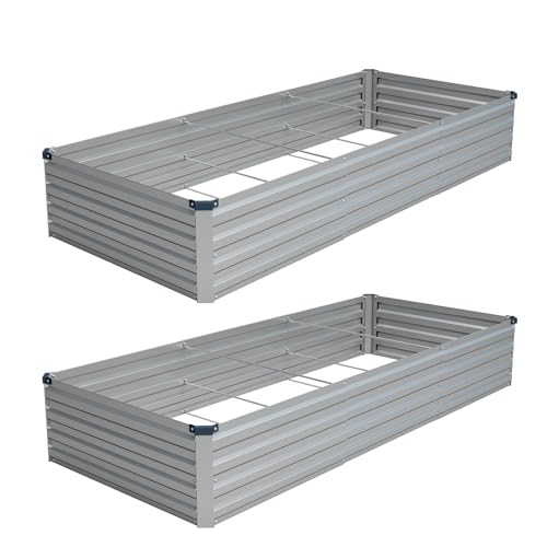 Vengarus 2PCS 9x3x1ft Galvanized Raised Garden Beds Kit,Planter Box Silver | Galvanized Steel, Rectangular Metal Planter Raised Beds, Vegetables, Herbs, Flowers, Easy Assembly, Rustproof Safe Backyard - color: Silver, size: 9x3x1FT(2PCS)