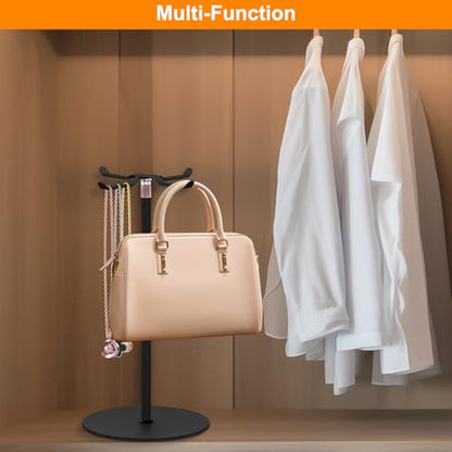 Demao Purse Display Stand, 2 Pack Tabletop Handbag Display Stand Stainless Steel, Heavy Duty Adjustable Height Metal Handbag Holder for Home Bedroom Closet Boutique Store Counter Retail(Black)