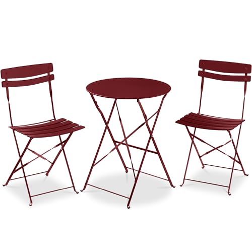 Best Choice Products 3-Piece Bistro Set, Space Saving Folding Design, Solid Steel, Outdoor Patio Furniture Set w/ 2 Chairs, Bistro Table - Burgundy - color: Burgundy