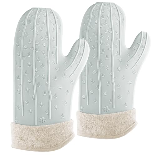 UMIRRO Cactus Silicone Oven Mitts Heat Resistant 2-Pack Set 13", Mint Green - color: Mint Green