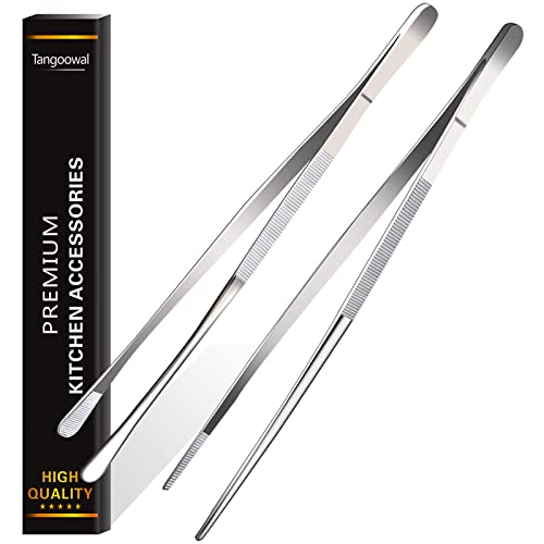 2 Pcs 12-Inch Fine Tweezer Tongs,Extra-Long Stainless Steel Tweezers Tongs - color: Silver