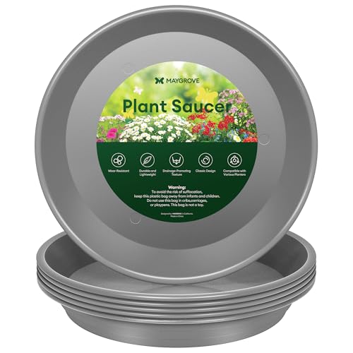 Maygrove 6 Pack 10" Plant Saucers Heavy Duty Plastic Plant Trays for Pots | Grow Bags, Bird Baths, Flower Drip Trays for Indoor and Outdoor Uses, Gray - color: Gary, size: 10"(6 pack)