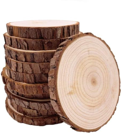 Unfinished Natural with Tree Bark Wood Slices 10 Pcs 4.2-4.7 inch Disc Coasters Wood Coaster Pieces Craft Wood kit Circles Crafts Christmas Ornaments DIY Crafts with Bark for Crafts Rustic Wedding - size: 10pcs 4.2-4.7inch