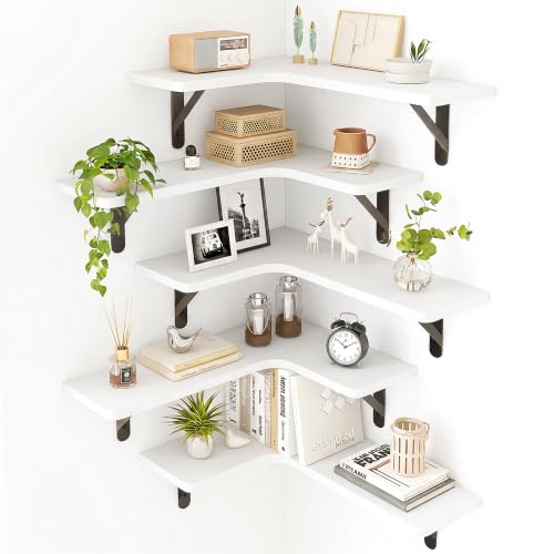 Fixwal Conner Shelves Wall Mounted for Decor, White Set of 5 - color: 5-white