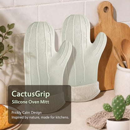 UMIRRO Cactus Silicone Oven Mitts Heat Resistant 2-Pack Set 13", Sage Green - color: Sage Green