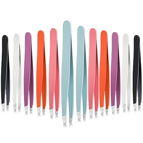 Mudder 12 Pcs Eyebrow Tweezers Set for Facial Hair in Bulk - color: Multicolor