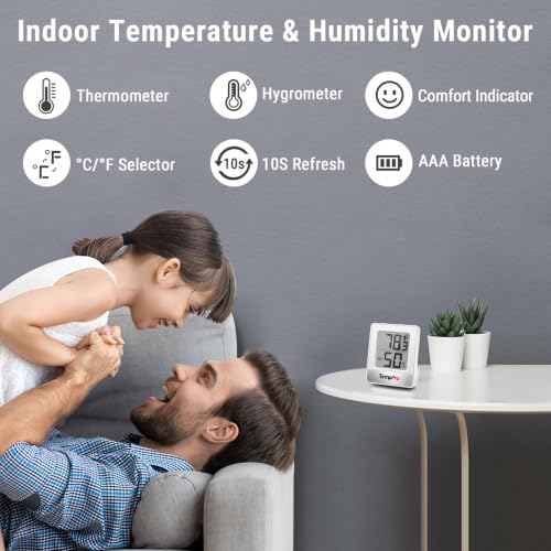 TempPro TP49 Digital Hygrometer Indoor Thermometer | Humidity Meter Room Thermometer with Temperature and Humidity Monitor Mini Hygrometer (Previously ThermoPro) - color: White Indoor Thermometer