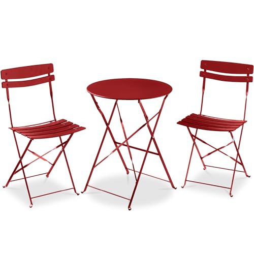 Best Choice Products 3-Piece Bistro Set, Space Saving Folding Design, Solid Steel, Outdoor Patio Furniture Set w/ 2 Chairs, Bistro Table - Red - color: Red