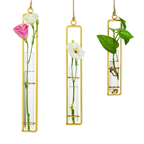 Sziqiqi Hanging Glass Propagation Tube Vase, Hydroponic Vases, Gold, 3Pcs - color: Gold, size: Small/Medium/Large (Set of 3)