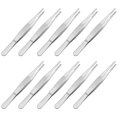uxcell Stainless Steel Multipurpose Tweezers, 5-Inch Straight Blunt, Silver, 10 Pcs