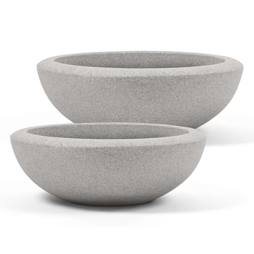 ARBORA 21" & 26" Santorini Bowl Planters - Polyresin Large Outdoor Pots - color: Concrete Gray, size: 21" & 26" Multipack