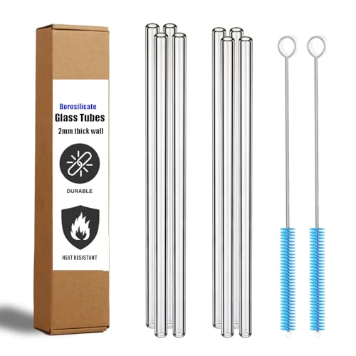 10 Inch Borosilicate Glass Tubing 10mm OD 2mm Wall, 8 Pack with 2 Brushes - size: OD: 0.39in Length: 10in