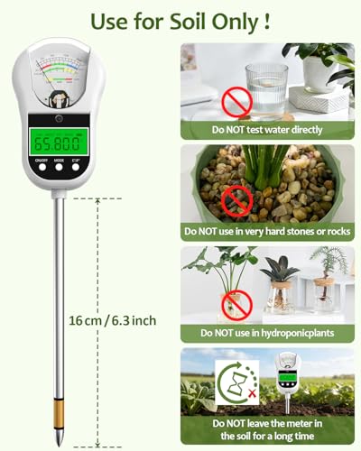 7-in-1 Soil Test Kit, Soil Moisture Meter/pH Meter/Light Intensity/Fertility/Air & Soil Hygrometer Temperature with Large Dual Display for Garden,Lawn, Farm, Indoor Outdoor Plants-Warm White | Soil Moisture Meter/pH Meter/Light Intensity/Fertility/Air & S