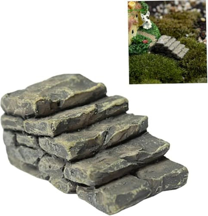 2Pcs Mini Resin Bridge Stair Stone Straight Bridge Stairs Stone Steps Garden Fairy Ornament Flower Pot Plant Micro Landscaping Decor Bonsai Craft Outdoor Statues Outdoor Decor, Decorations