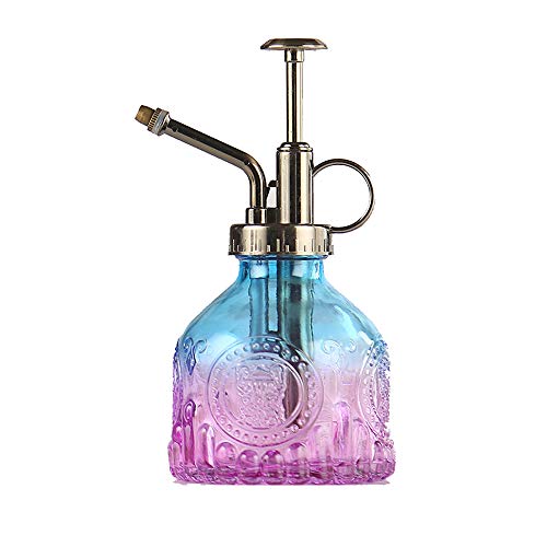 Plant Mister Glass Spray Bottle Small Plant Watering Can 6.4" Tall Retro Indoor Watering Can Bronze Plastic Top Pump for Garden Indoor Plant Sprayer (Blue Violet Gradient) - color: Blue Violet Gradient