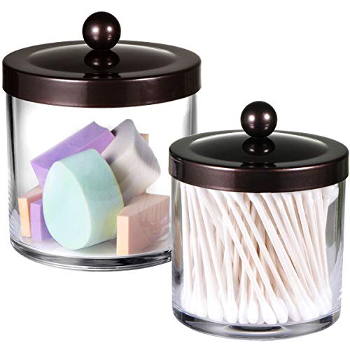 SheeChung 2 Pack Plastic Apothecary Jars with Bronze Metal Lids - color: Bronze, size: 25 oz & 15 oz