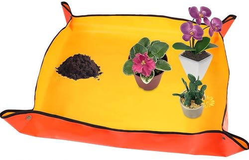 Repotting Mat Plant Mat, Indoor Plant Transplant Replacement Mat, Bonsai Tools Portable Gardening Mat, Potting Tray Soil Spillage Mat (Yellow,19.7 * 19.7) - color: Yellow