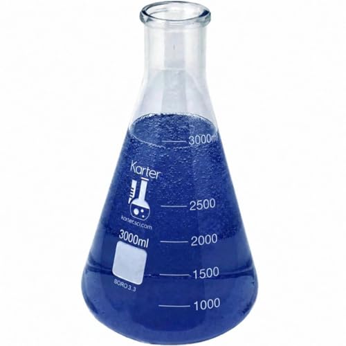 3000ml Erlenmeyer Flask, Narrow Mouth, Borosilicate 3.3 Glass, Karter Scientific 213G12 (Case of 4) - size: 3000ml, style: Pack of 4