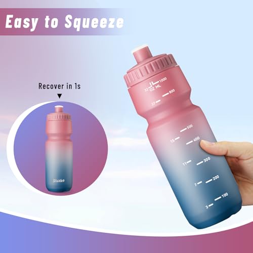 SLUXKE 32oz Bike Water Bottle Squeeze 2Pack, 1000ml Sports Bicycle Water Bottle BPA Free, Lightweight Fits Most Bicycle Bike Cages - color: Red Blue & Black, size: 32 Ounces