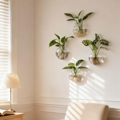 Wall Propagation Planters, 4 Pack Oblate Hanging Plant Holder Vase - size: 5.1"L x 2.4"W x 5"H