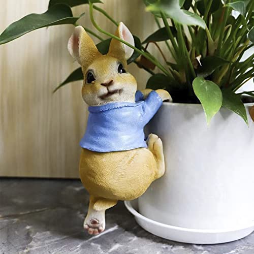 Resin Rabbit Garden Statue Flowerpot Landscaping Tree-Hugger Fairy Plant Pot&Vase Hugger Mini Decorative Climber Clingers (Blue) - color: Blue