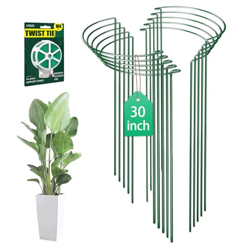 10 Pack 30 Inch Plant Support Stakes, Heavy-Duty Half Round Peony Support Ring Cage, Metal Garden Plant Stakes for Outdoor Plants - Peony, Tomato, Hydrangea with Cuttable Plant Ties - size: 30INCH-10PACK