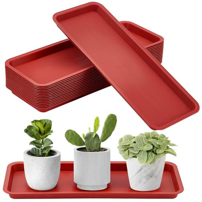 16 Pack Plastic Rectangular Plant Saucer Tray, 16.4x6.5Inch | Heavy Duty Planter Saucers Rectangular Planter Saucer Pans for Indoors Outdoors Windowsill Garden Supplies, Indian Red