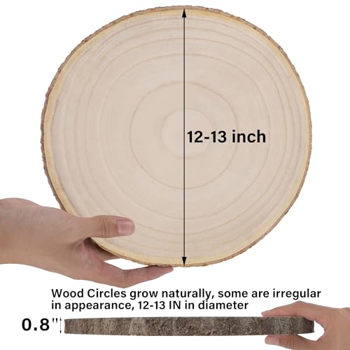 Sancodee 8 Pcs Large Unfinished Wood Slices, 12-13 Inches Wood Slabs for Centerpieces Natural Wooden Circle, DIY Wood Centerpieces for Tables Wedding Party Door Sign Decor - size: 12" - 13"