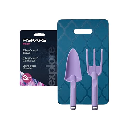 Fiskars 3-Piece Garden Tool Set with Trowel, Cultivator & Kneeling Pad | Explore Collection Hand Tools with Lightweight Rustproof Design & Dual Layer Knee Pad for Digging, Weeding, and Soil Aeration - style: Knee Pad, Trowel & Cultivator Set