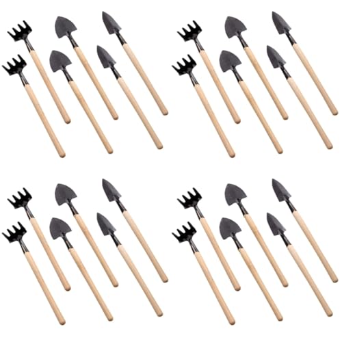 Alasum Mini Gardening Tools Set with Wooden Handles - 8 Kids Mini Shovels 2 Rakes 2 Spades for Seedling Transplanting Bonsai Care Garden Planting Kit