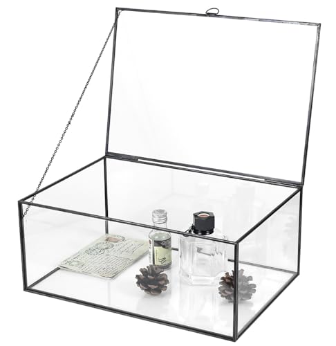 Vintage Glass Box with Lid - Clear Jewelry Glass Display Box Keepsake Box | Home Decor Decorative Box for Trinket Rings Bracelet (Black, X-Extra Large) - color: Black, size: X-Extra Large