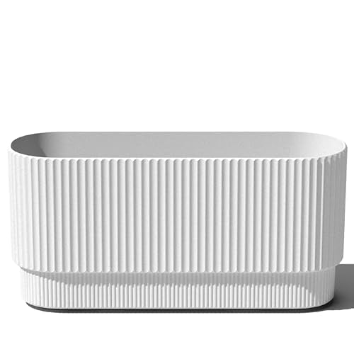 Veradek Demi Series Long Planter for Porch, Patio, Backyard | Durable Plastic-Concrete Material | Modern Décor for Shrubs, Flowers - color: White, size: 30 inch