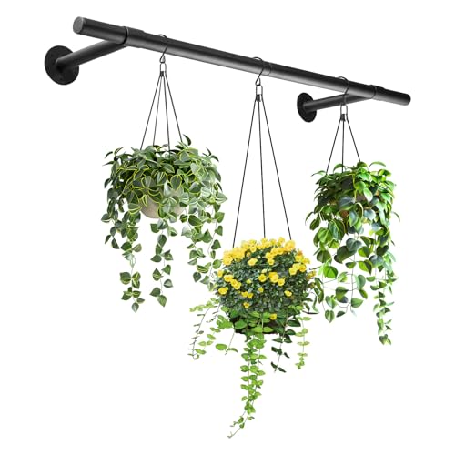 Hanging Planters Rod – Plant Hanger Indoor for Window Ceiling, Hanging Plant Shelf for Wall Planter House Plants, Plant Shelves Metal Holder Bar 47.5In (Pots, plants, chains not included) - size: 47.5In Length-1pc