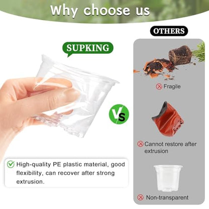 SupKing Clear Nursery Pots 5/4/3.5 Inch Plastic Seed Starter Plant Flower Pot with Drainage Holes for Transplanting Succulents Cuttings Seedlings 15 Labels (12Pcs) - size: 3.5/4/5 Inch