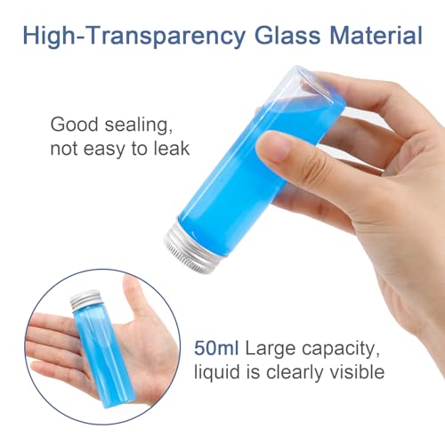 20 Pcs 50ml Glass Test Tubes with Lids, Clear Reusable Test Tube Mini Glass Bottle with Screw Cap, Flat Bottomed Storage Bottle Sample Containers for Flowers Bath Salt Party Wedding Favour - size: 50ml