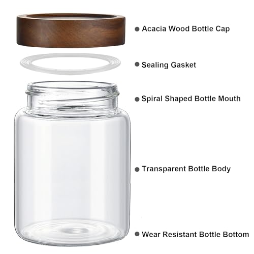 Airtight Glass Jar with Lid Food Storage Container with Screw On Acacia wood top storage Canister for Cookie, Cereal, candy, coffee beans, dry fruits storing Cylindrical Glass body 1000ml 34oz - size: 1000ml Cylinder