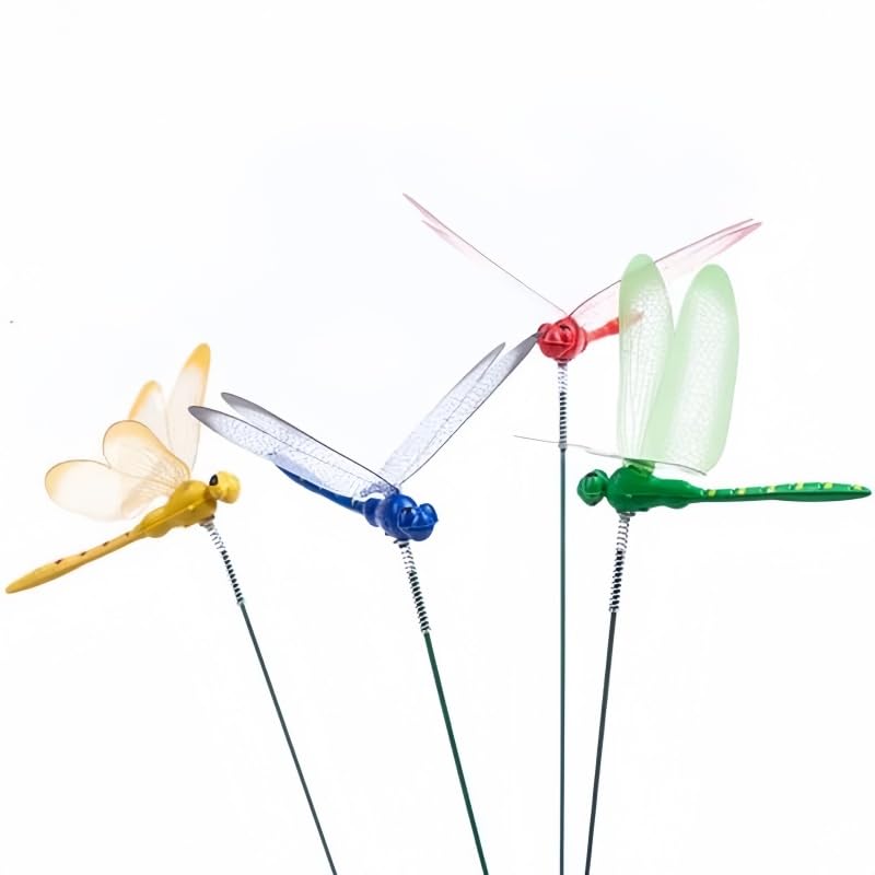 40 Pcs 3D Artificial Dragonfly Stakes Garden Ornaments Dragonfly Garden Decor for Indoor Outdoor Planter Miniature Fairy Garden Decoration,Yellow,Blue,Green,Red