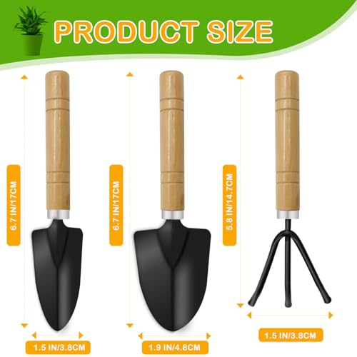 Mini Garden Tools for House Plants,Small Trowel,Mini Shovel and Hand Rake | Small Garden Tools for Succulent,Bonsai,Pot Plants,Rust-Resistant Heads;Non-Slip Wooden Handles,Repotting and Soil Loosening