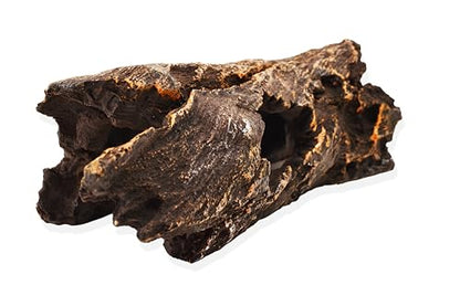 YAKCAM Driftwood Reptile Hide Cave, Aquarium Hideout w/Monstera 10.5x2.5 | Also Ideal for Amphibians & Lizards | Hollow Log Design | Life-Like 7" Monstera Plant | Terrarium Decor