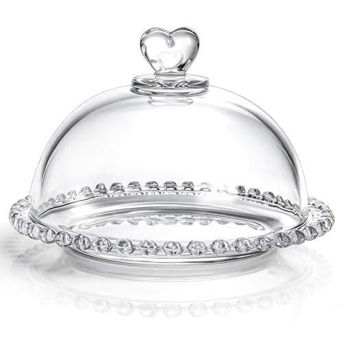 AVLA 7" Clear Glass Cake Plate with Lid, Mini Crystal Cake Stand with Cloche Dome Cover, Dessert Cheese Serving Platter Tray for Christmas Kitchen Dining Bakery Pastries, Party, Dishwasher Safe