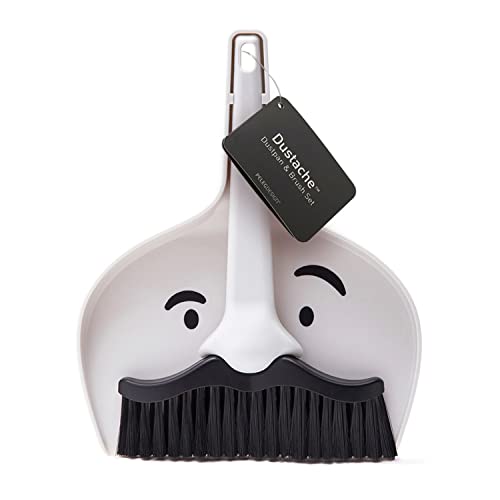 Peleg Design Dustache Small Dustpan and Brush Set, Mini Broom and Dustpan Set, Mustache Design, Small Broom and Dustpan Set, for Home & On-The-Go - color: Black